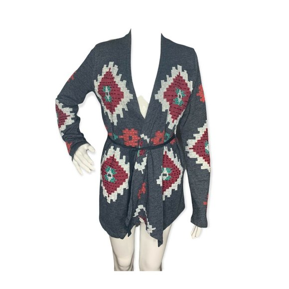 Lucky Brand Sweaters - Lucky Brand Lucky Lotus Small Embroidered Open Front Cardigan Belted Boh…